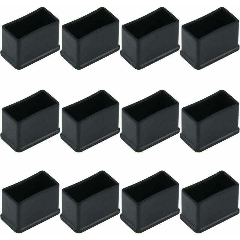Dpzo - Lot de 12 Embouts de Protection Rectangulaires en Feutre de Caoutchouc pour Pieds de Table ou de Chaise - Noir, 15 x 30 mm.