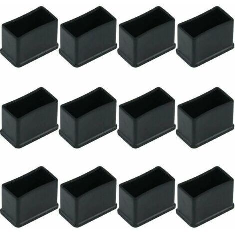 Lot de 12 Embouts de Protection Rectangulaires en Feutre de Caoutchouc pour Pieds de Table ou de Chaise - Noir, 15 x 30 mm.