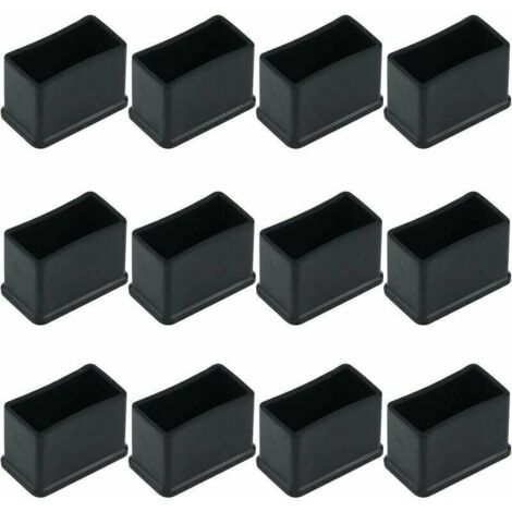 Lot de 12 Embouts de Protection Rectangulaires en Feutre de Caoutchouc pour Pieds de Table ou de Chaise - Noir, 15 x 30 mm.