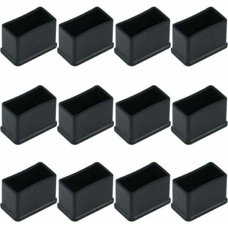 Lot de 12 Embouts de Protection Rectangulaires en Feutre de Caoutchouc pour Pieds de Table ou de Chaise - Noir, 15 x 30 mm.