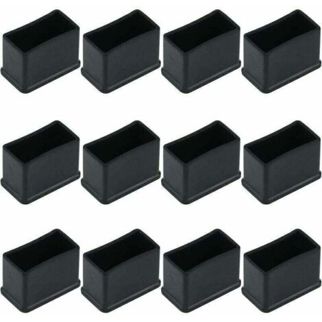 Lot de 12 Embouts de Protection Rectangulaires en Feutre de Caoutchouc pour Pieds de Table ou de Chaise - Noir, 15 x 30 mm.