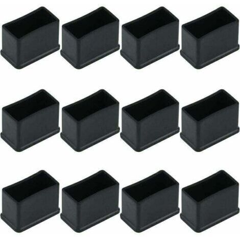 Lot de 12 Embouts de Protection Rectangulaires en Feutre de Caoutchouc pour Pieds de Table ou de Chaise - Noir, 15 x 30 mm.
