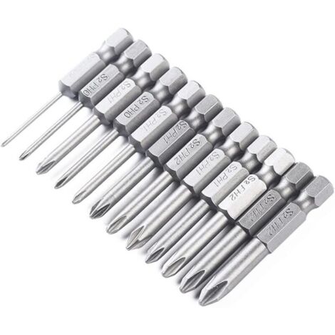 Lot de 12 embouts de tournevis cruciformes cruciformes 50 mm avec tige hexagonale magnétique 6,35 mm