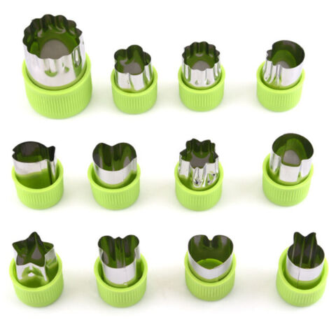 Lot de 12 Emporte-Pièces pour Légumes, Fruits et Biscuits - en Acier Inoxydable avec Poignée, Vert