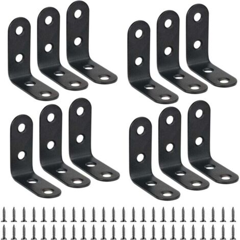 Lot de 12 équerres d'angle noires de 40 mm x 40 mm, en L, à 90 degrés, en acier inoxydable, pour étagères et meubles en bois