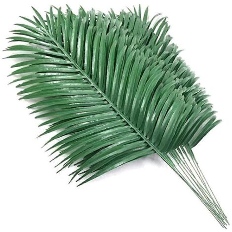 Lot de 12 feuilles de palmier artificielles tropicales pour une fête hawaïenne.