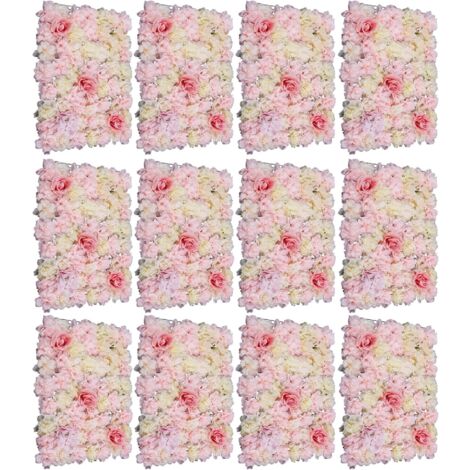 Lot de 12 Fleurs Artificielles Mur de Roses Panneau de Fleurs Artificielles Mur de Fleurs en Soie Panneau de Fleurs Artificielles Mur de Fleurs en Soie pour Mariage Arrière-plan Photographie Lieu Déco