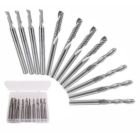 Lot de 12 fraises à bout en carbure, 4 fraises à double cannelure 1/8" + 8 fraises à simple tranchant 1 cannelure (2 types) pour nylon, résine, ABS, acrylique, PVC, MDF, bois dur