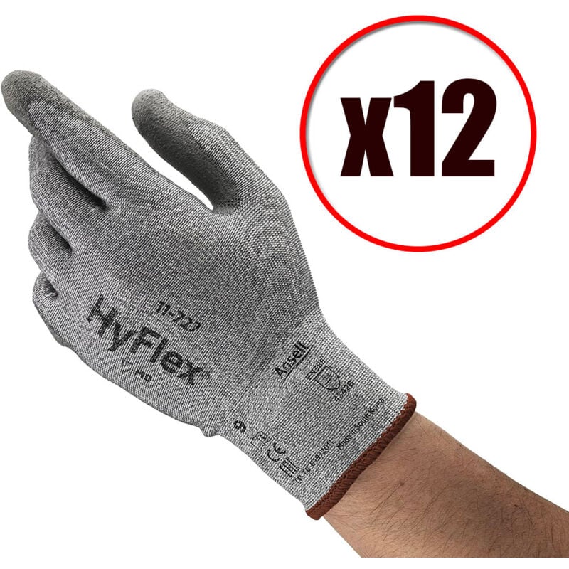 Lot de 12 paires de gants de travail en PU tricot Hyflex 11-727 EN388 Taille - Taille 8