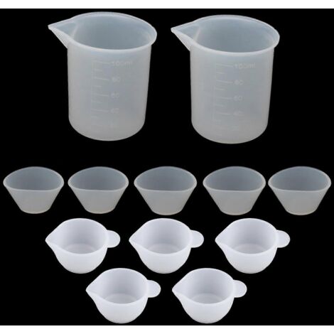 Lot de 12 gobelets doseurs en silicone pour le mélange de résine époxy.