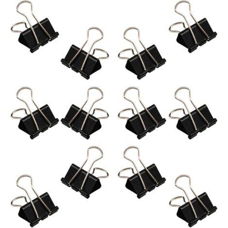 Lot de 12 grandes pinces à reliure noires de 51 mm pour documents professionnels.