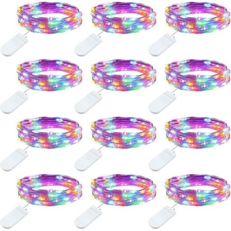 Lot de 12 Guirlande Lumineuse à Piles (Inclus) 3 Meters 30 LED Micro Guirlande en Fil Cuivre Multicolore pour la Décoration de Noël Chambre Soirées Mariage [Classe énergétique G]