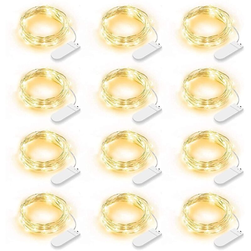 Lot de 12 Guirlande Lumineuse led, Guirlande Lumineuse à Piles 2m 20 LEDs Fée Chaîne Lumières Guirlande IP65 Étanche led Déco pour Chambre Noël