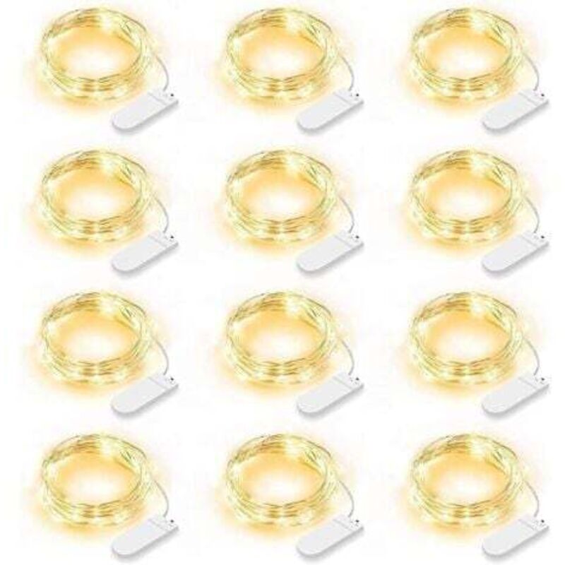 Lot de 12 Guirlande Lumineuse led, Guirlande Lumineuse à Piles 2m 20 LEDs Fée Chaîne Lumières Guirlande IP65 Étanche led Déco pour Chambre Noël