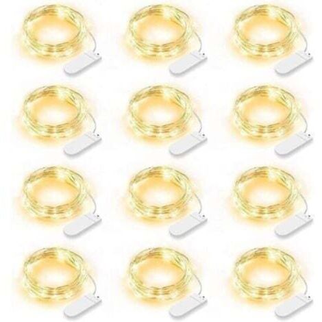 Lot de 12 Guirlande Lumineuse LED, Guirlande Lumineuse à Piles 2m 20 LEDs Fée Chaîne Lumières Guirlande IP65 Étanche LED Déco pour Chambre Noël Mariage Fête Jardin, Blanc Chaud (Blanc Chaud)