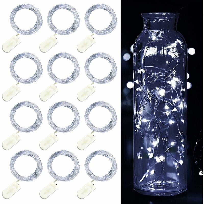 Lot de 12 Guirlande Lumineuse led, Guirlande Lumineuse à Piles 2m 20 LEDs Fée Chaîne Lumières Guirlande IP65 Étanche led Déco pour Chambre Noël