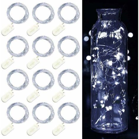 Lot de 12 Guirlande Lumineuse LED, Guirlande Lumineuse à Piles 2m 20 LEDs Fée Chaîne Lumières Guirlande IP65 Étanche LED Déco pour Chambre Noël Mariage Fête Jardin, Blanc Chaud (Blanc Froid)