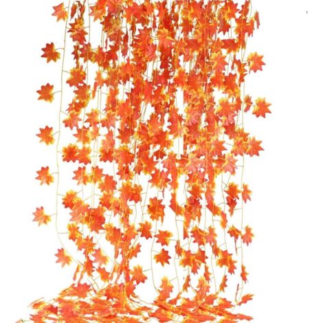 Lot de 12 guirlandes de feuilles d'érable artificielles à suspendre pour intérieur ou extérieur, décoration de fête (jaune)