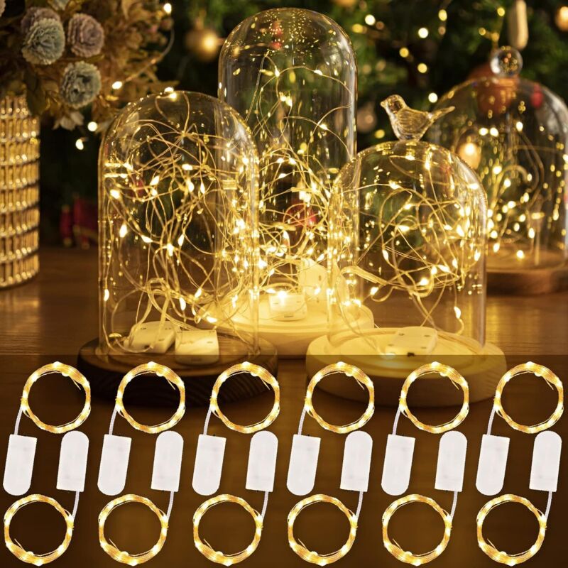 Lot de 12 Guirlandes Lumineuses à Piles，2m 20LEDs Blanc Chaud Mini LED,étanche bouteille pour Interieur Exterieur, Vacances, Mariage, Fête, Noël