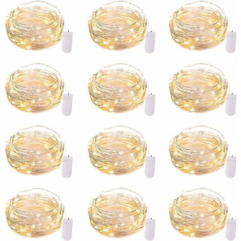 Lot de 12 guirlandes lumineuses LED à piles étanches 7 pieds 20 LED Firefly Starry Moon Lights pour bricolage fête de mariage chambre patio Nol