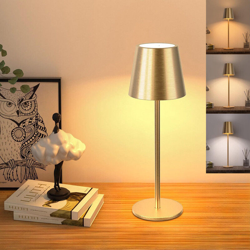 2-Pack Cordless Touch Table Lamps – 3 Colors, IP54, Gold