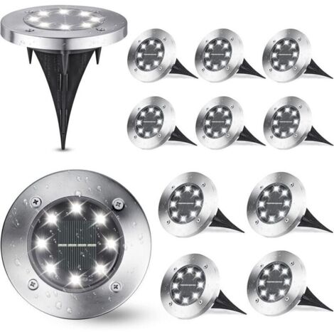 Lot de 12 lampes solaires de jardin blanches , 8 LED 6 000 K , étanches IP65 , éclairage d'extérieur encastré pour allée , pelouse et terrasse
