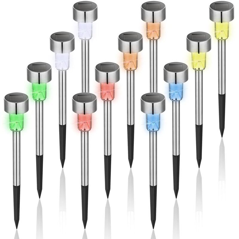 Beijiyi - Lot de 12 lampes solaires de Noël étanches en acier inoxydable pour extérieur, décoration de cour, jardin, paysage/allée