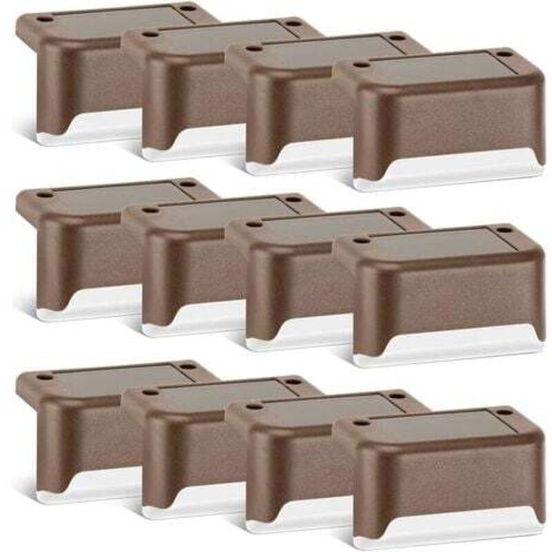 Lot de 12 lampes solaires pour terrasse, finition bronze étanche à led pour allée extérieure, cour, terrasse, escaliers, marches et clôtures. (Blanc