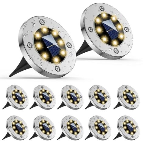 Lot de 12 lampes solaires d'extérieur, 8 spots solaires LED, étanches IP65, pour allée, jardin, terrasse ou cour.