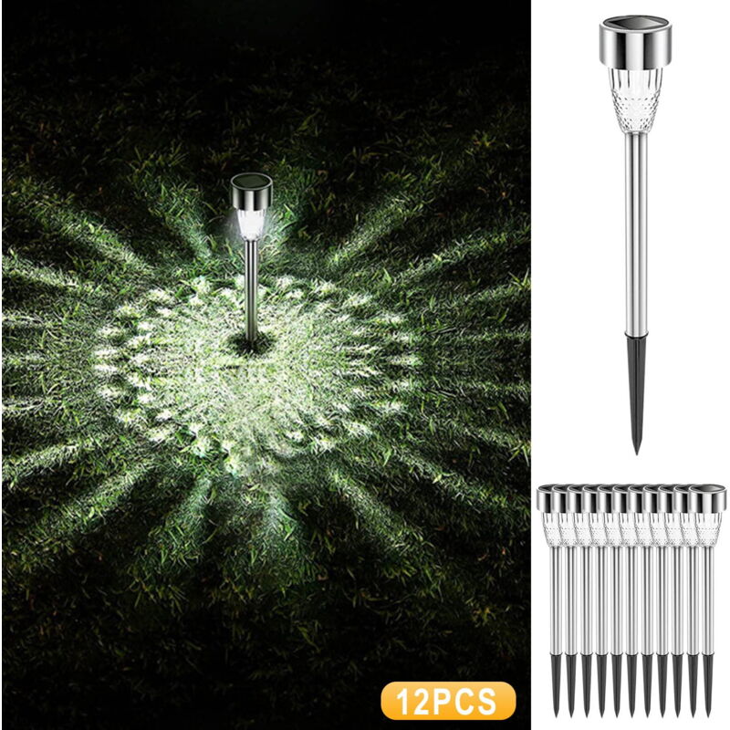 Lot de 12 lampes solaires d'extérieur en acier inoxydable pour Noël - Étanches, éclairage led pour paysage, éclairage d'extérieur à énergie solaire,