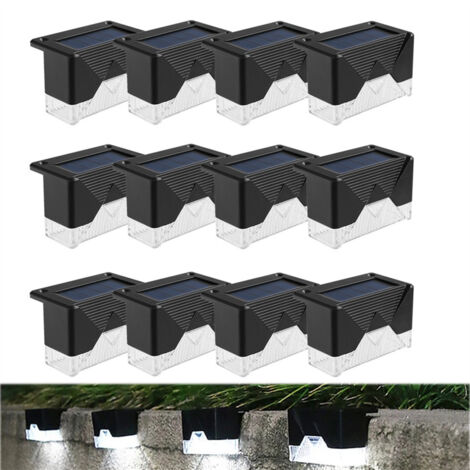 Lot de 12 lampes solaires d'extérieur, imperméables, pour escaliers, plateformes, terrasses, clôtures, portails, marches, lumière blanche