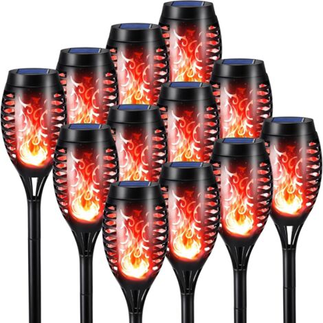 Lot de 12 lampes solaires d'extérieur, lampes solaires d'extérieur avec flamme dynamique réaliste - éclairage solaire d'intérieur et d'allées [Classe énergétique G]