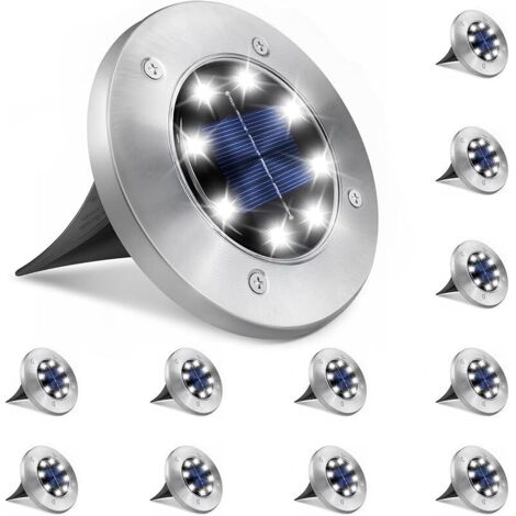 Lot de 12 Lampes Solaires Extérieur IP65, 8 LED, Etanches, en Acier Inoxydable, pour Jardin, Cour, Escaliers, Terrasse, Allée, Paysage, Blanc Froid