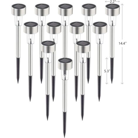 Lot de 12 lampes solaires pour allée, en acier inoxydable IP44, étanches, marche/arrêt automatiques, éclairages solaires extérieurs pour jardin, cour, terrasse, allée et allée. (Blanc froid) - RWLampe