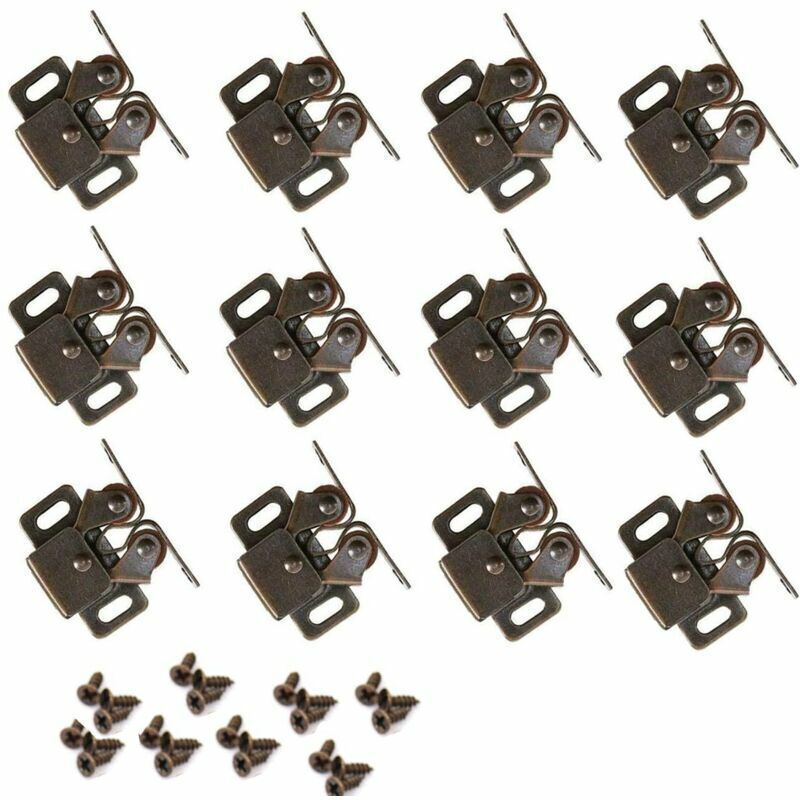 Lot de 12 Loqueteau d'Armoire à Double Rouleaux Fermetures Loquets pour Portes Laiton Poli Fermoire pour Portes Ferme-Portes pour Portes Placards