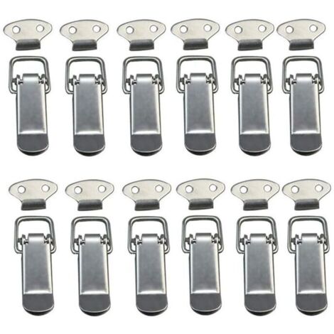 Lot de 12 loquets à bascule avec loquet à ressort et crochet, loquet à ressort en acier inoxydable pour armoire, boîte, tiroir, placard, boîte à médicaments, serrure à levier, serrure à ressort,