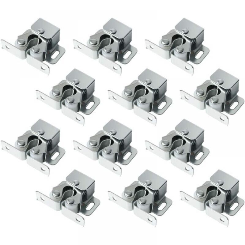 Cyslmuk - Lot de 12 loquets à double rouleau avec lance, loquet à rouleau robuste pour portes d'armoires et placards (argent)
