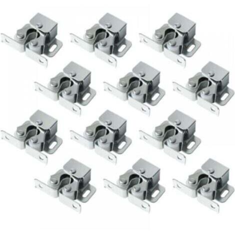 Lot de 12 loquets à double rouleau avec lance, loquet à rouleau robuste pour portes d'armoires et placards (argent)