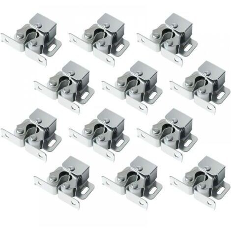 Lot de 12 loquets à double rouleau avec lance, loquet à rouleau robuste pour portes d'armoires et placards (argent)