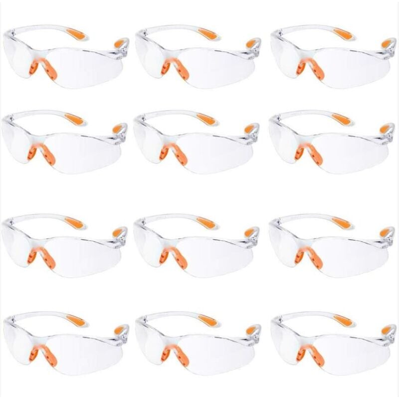Lot de 12 Lunette de Sécurité Lunettes de Protection Travail avec Lentilles Transparentes Anti-Buée Lunette Protection pour Jardin Laboratoire Chimie