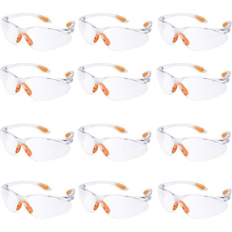 Lot de 12 Lunette de Sécurité Lunettes de Protection Travail avec Lentilles Transparentes Anti-Buée Lunette Protection pour Jardin Laboratoire Chimie..DEBUNS