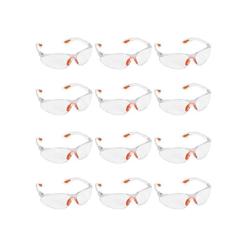 Lot de 12 lunettes de protection à verres transparents avec poignées en caoutchouc et clips d'oreille