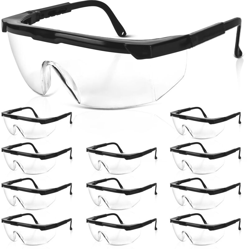 Lot de 12 lunettes de protection, transparentes, réglables, résistantes aux rayures, légères, pour chantier, atelier, vélo