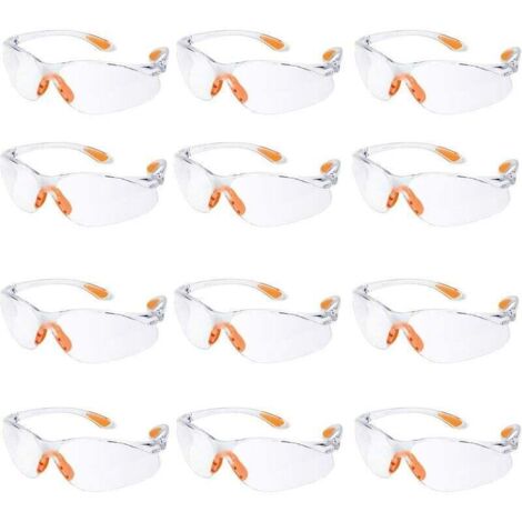 Lot de 12 Lunettes de Sécurité Transparentes Anti-Rayures avec Nez en Caoutchouc pour Chantier
