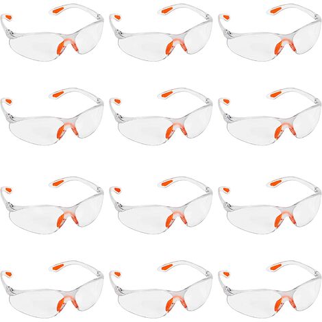 Lot de 12 Lunettes de Sécurité Transparentes - Lunettes de Protection avec Verres