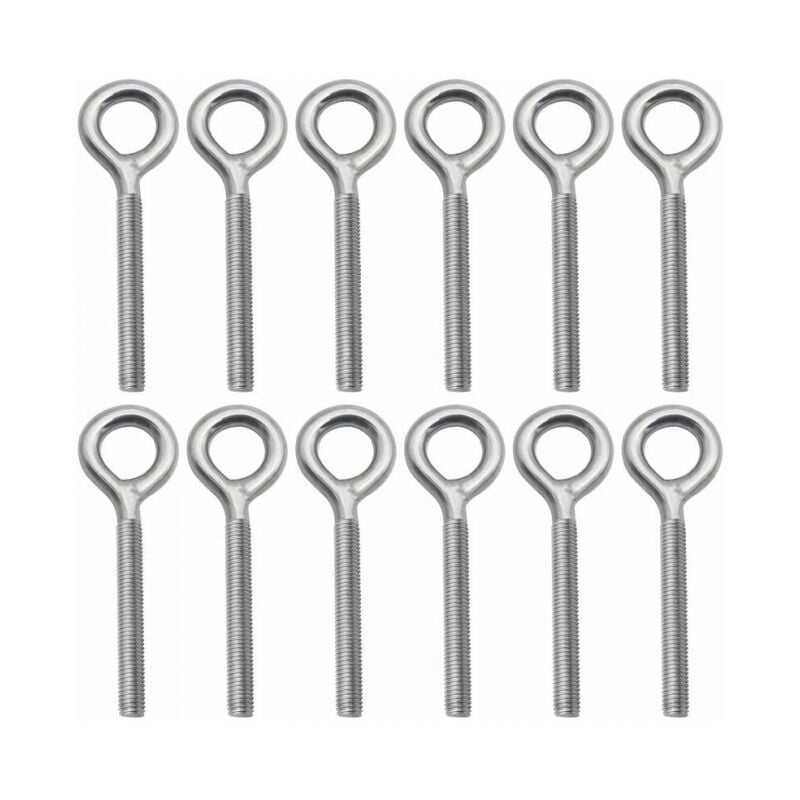 Lot de 12 - M8 Boulons à Oeil en 304 Acier Inoxydable Vis à Anneau Piton à Visser pour Balançoire Machine Extérieure