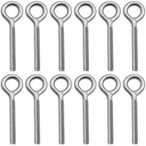 Lot de 12 - M8 Boulons à Oeil en 304 Acier Inoxydable Vis à Anneau Piton à Visser pour Balançoire Machine Extérieure