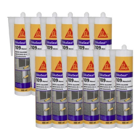 Lot de 12 mastic silicone SIKA SikaSeal 109 Menuiserie - Blanc PVC - 300ml
