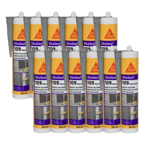 main image of "Lot de 12 mastic silicone SIKA SikaSeal 109 Menuiserie - Gris - 300ml - Gris"