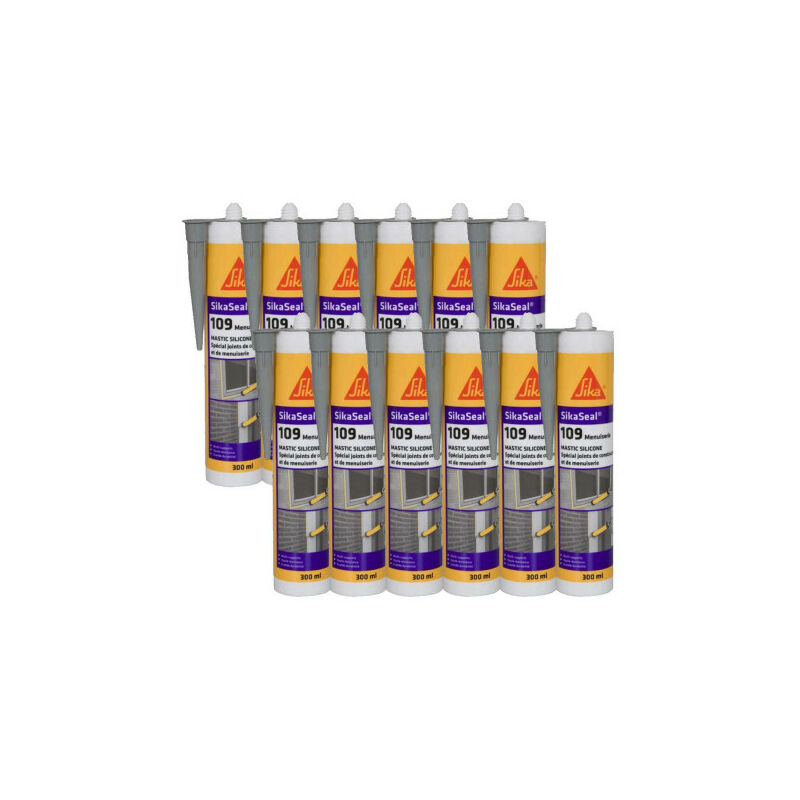 Lot de 12 mastic silicone Sika Sika Seal 109 Menuiserie - Gris - 300ml - Gris